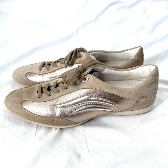 TOD'S Beige & Metallic Leather Driving Sneaker Performance Shoes Womens Size 11 - Picture 7 of 13